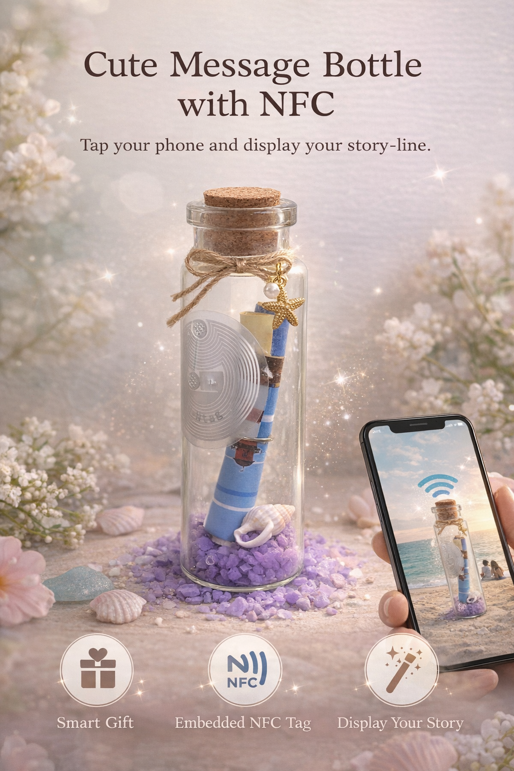Cute NFC Message Bottle – Tap to View Your Personal Story | Smart Gift