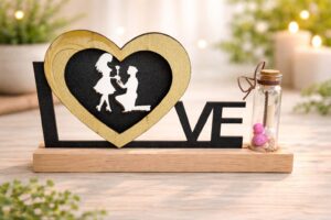 LOVE Couple Proposal Tabletop Showpiece with Glass Message Bottle