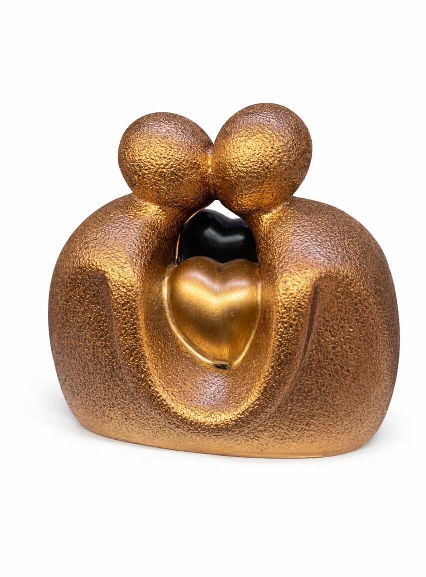 Golden Heart Couple Sculpture – Abstract Love Showpiece