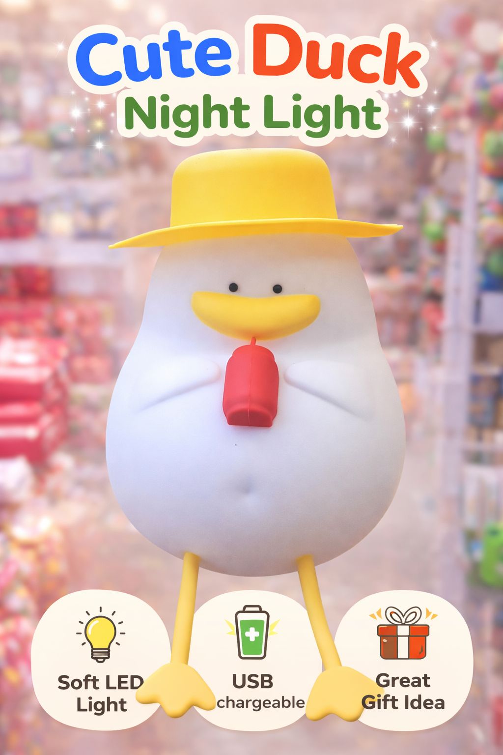 Cute Duck LED Night Light – USB Rechargeable Soft Glow Lamp